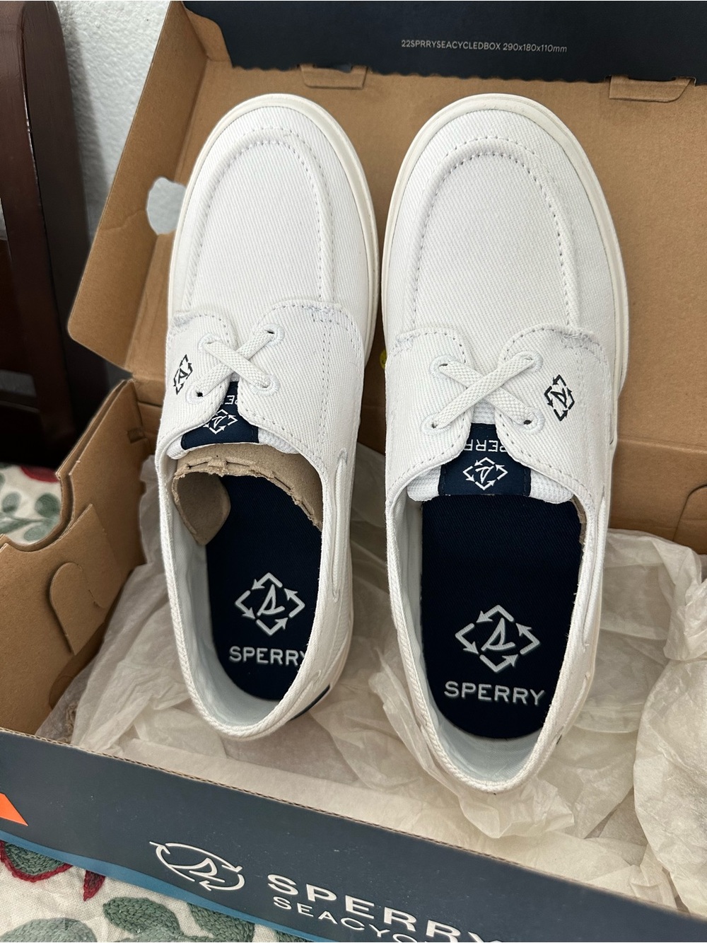 Sperry Women’s White Canvas Boat Shoes with Navy Insoles